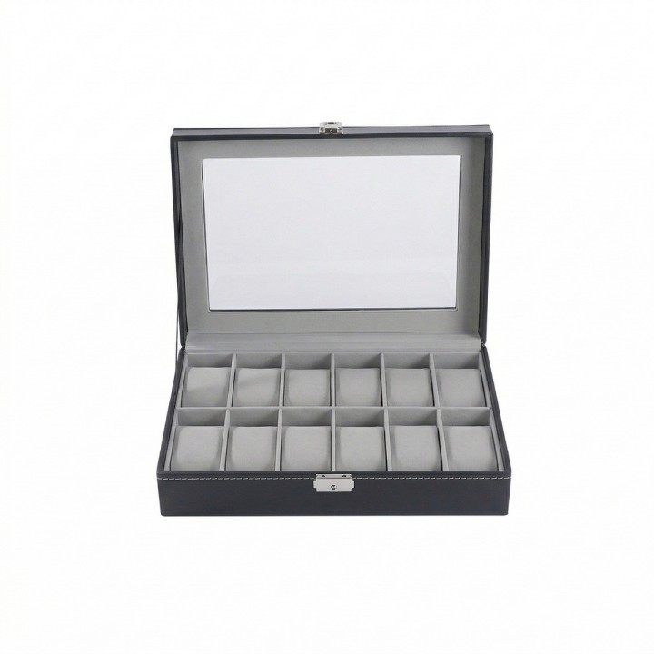 Caja Organizador De Relojes X12 Lujo Estuche Cuero Y Vidrio