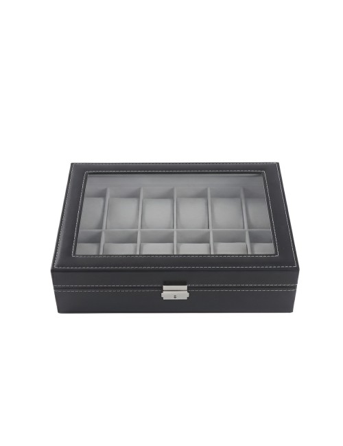 Caja Organizador De Relojes X12 Lujo Estuche Cuero Y Vidrio