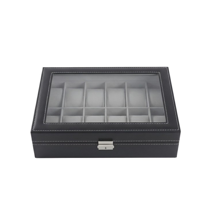 Caja Organizador De Relojes X12 Lujo Estuche Cuero Y Vidrio