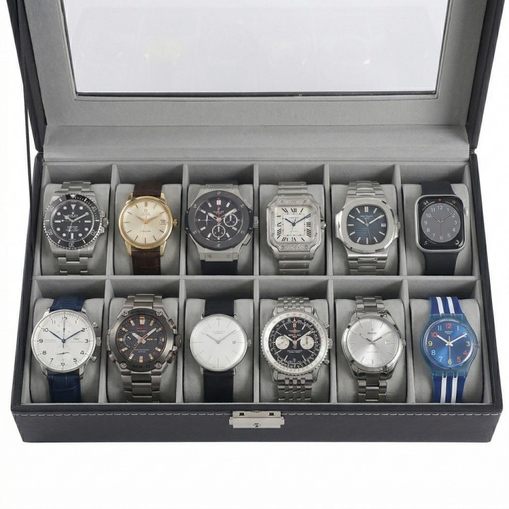 Caja Organizador De Relojes X12 Lujo Estuche Cuero Y Vidrio
