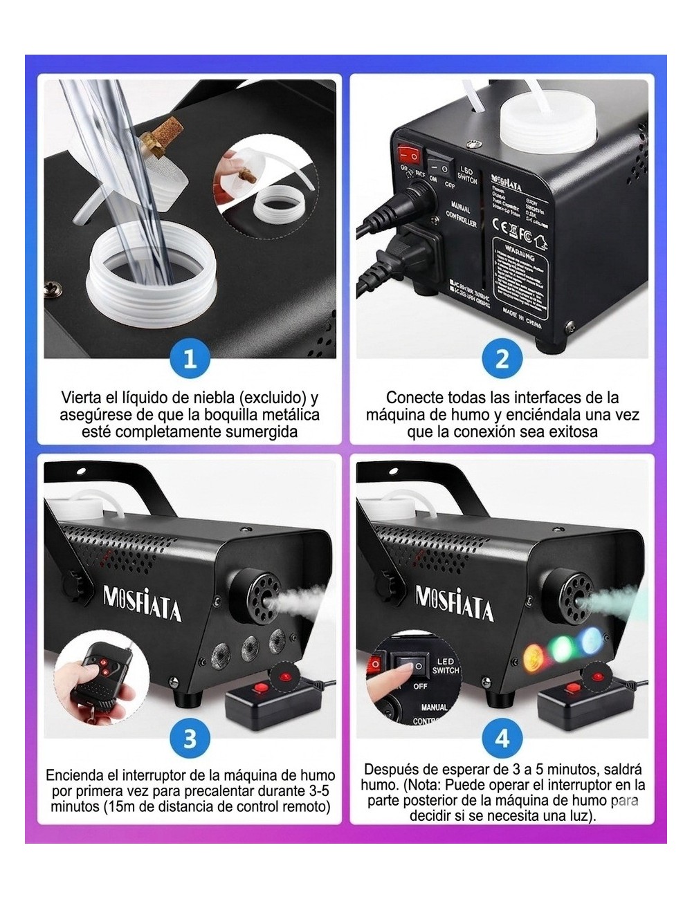 Máquina De Humo 600w Con 3 Luces Led Control Inalámbrico