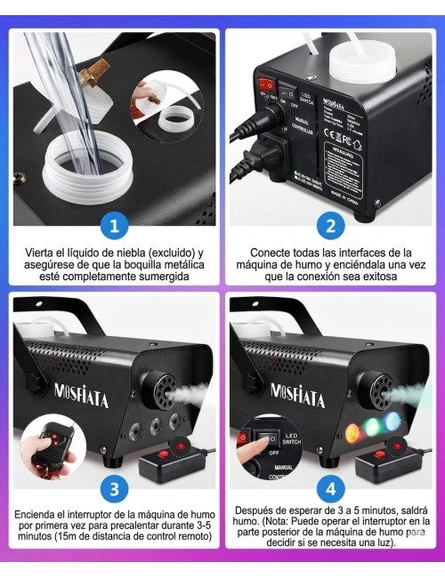 Máquina De Humo 600w Con 3 Luces Led Control Inalámbrico