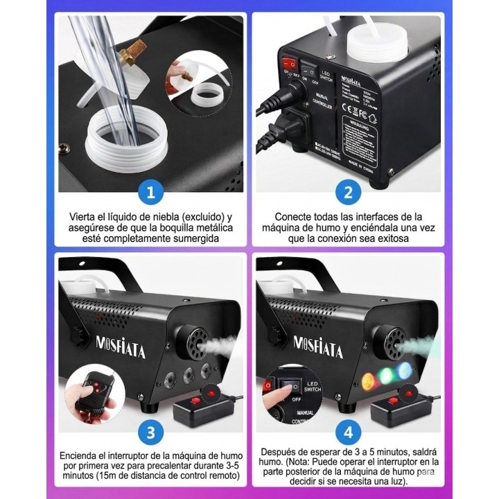 Máquina De Humo 600w Con 3 Luces Led Control Inalámbrico