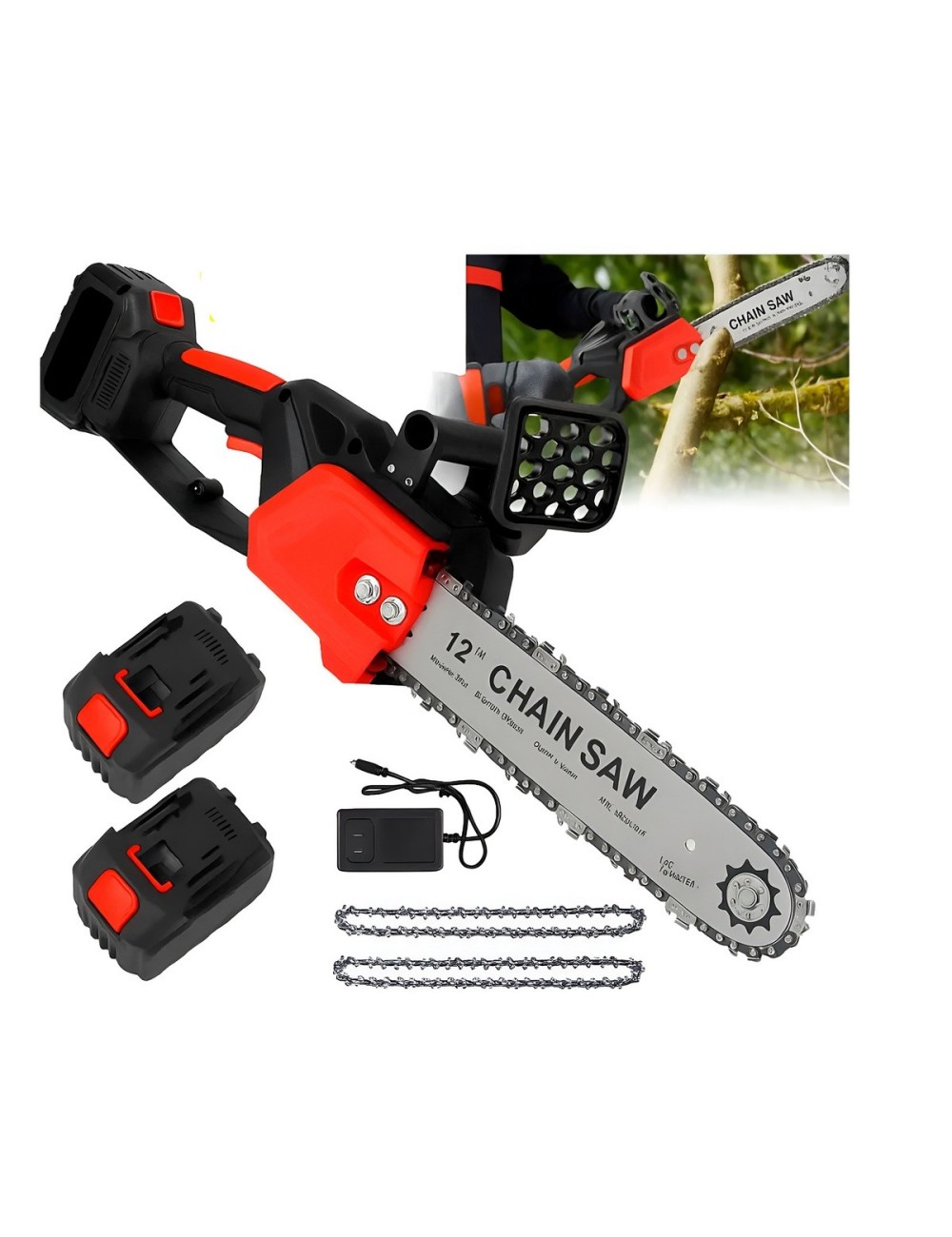 Motosierra Inalámbrica De Mano 12 Pulgadas 48v Con 2 Batería