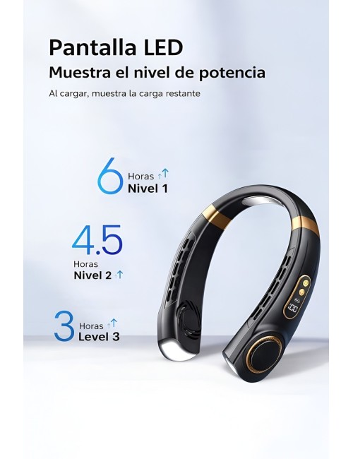 Ventilador De Cuello Portátil Recargable Pantalla Led Y Luz