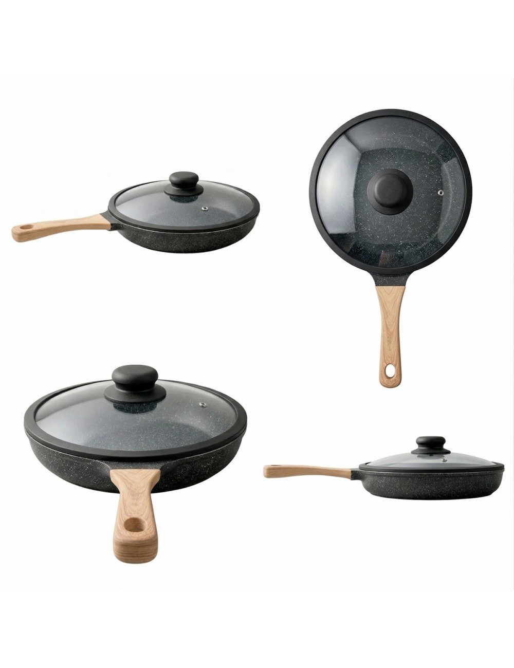 Sarten Antiadherente Granito 20cm Con Tapa Mango Madera