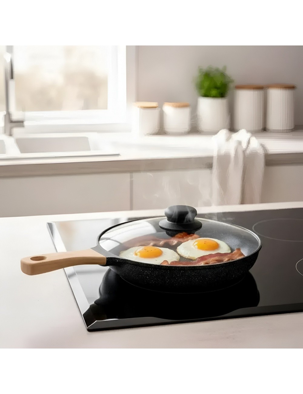 Sarten Antiadherente Granito 20cm Con Tapa Mango Madera