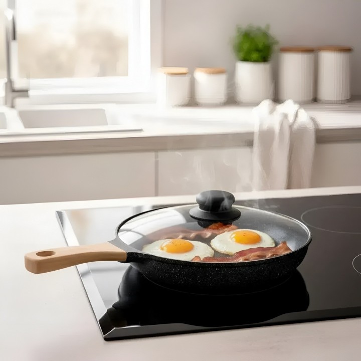 Sarten Antiadherente Granito 20cm Con Tapa Mango Madera