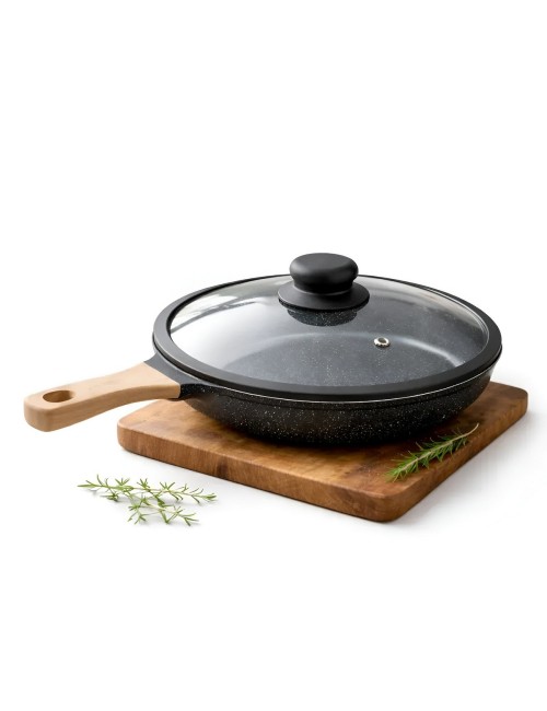 Sarten Antiadherente Granito 20cm Con Tapa Mango Madera
