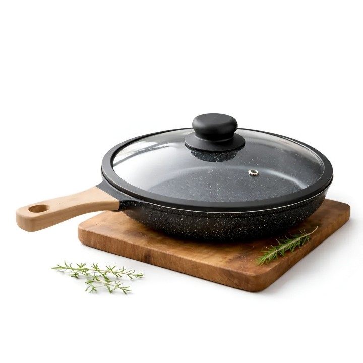 Sarten Antiadherente Granito 24cm Con Tapa Mango Madera