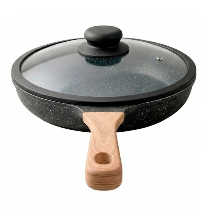 Sarten Antiadherente Granito 24cm Con Tapa Mango Madera