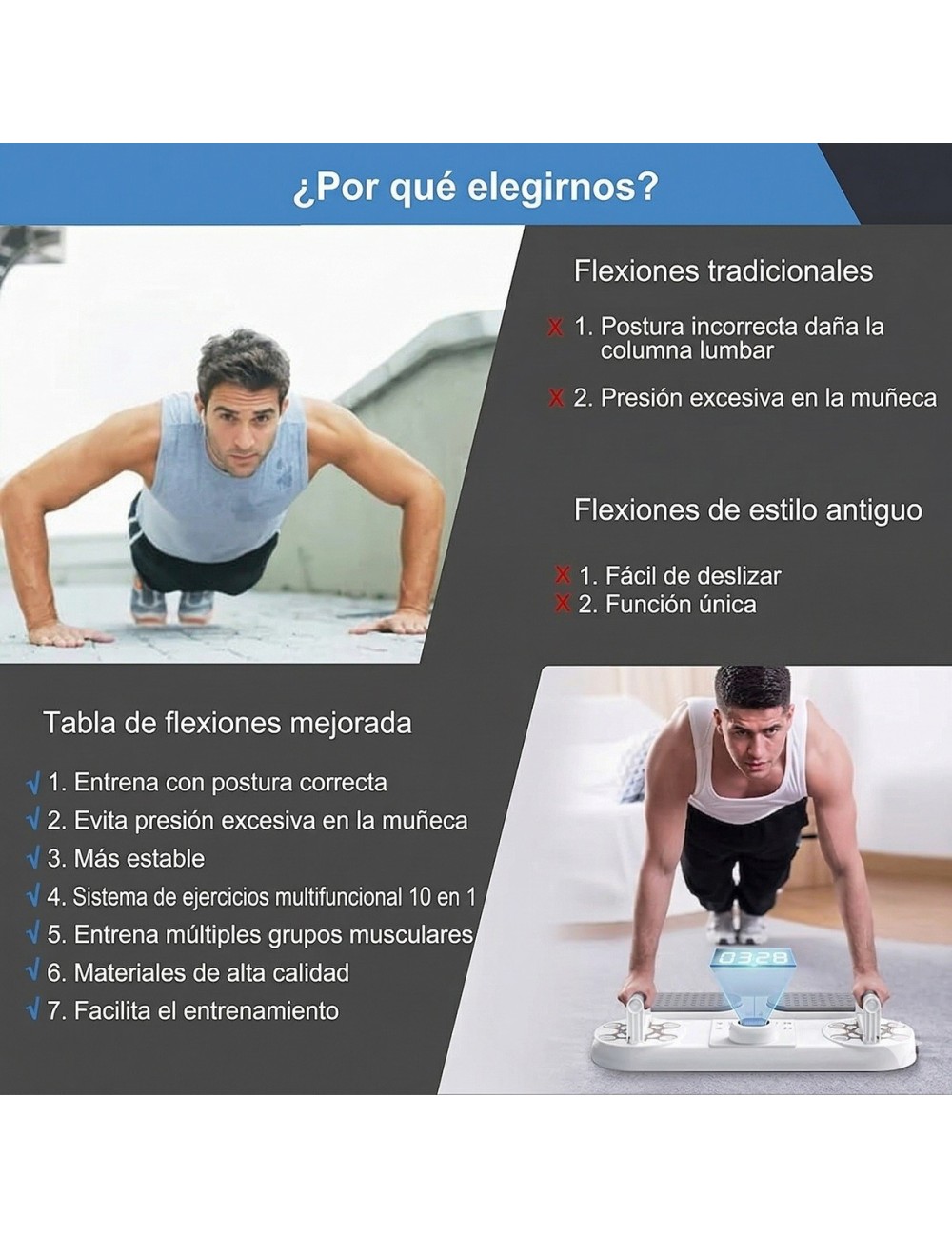 Tabla De Flexiones Push Up Inteligente 10 En 1 Con Contador