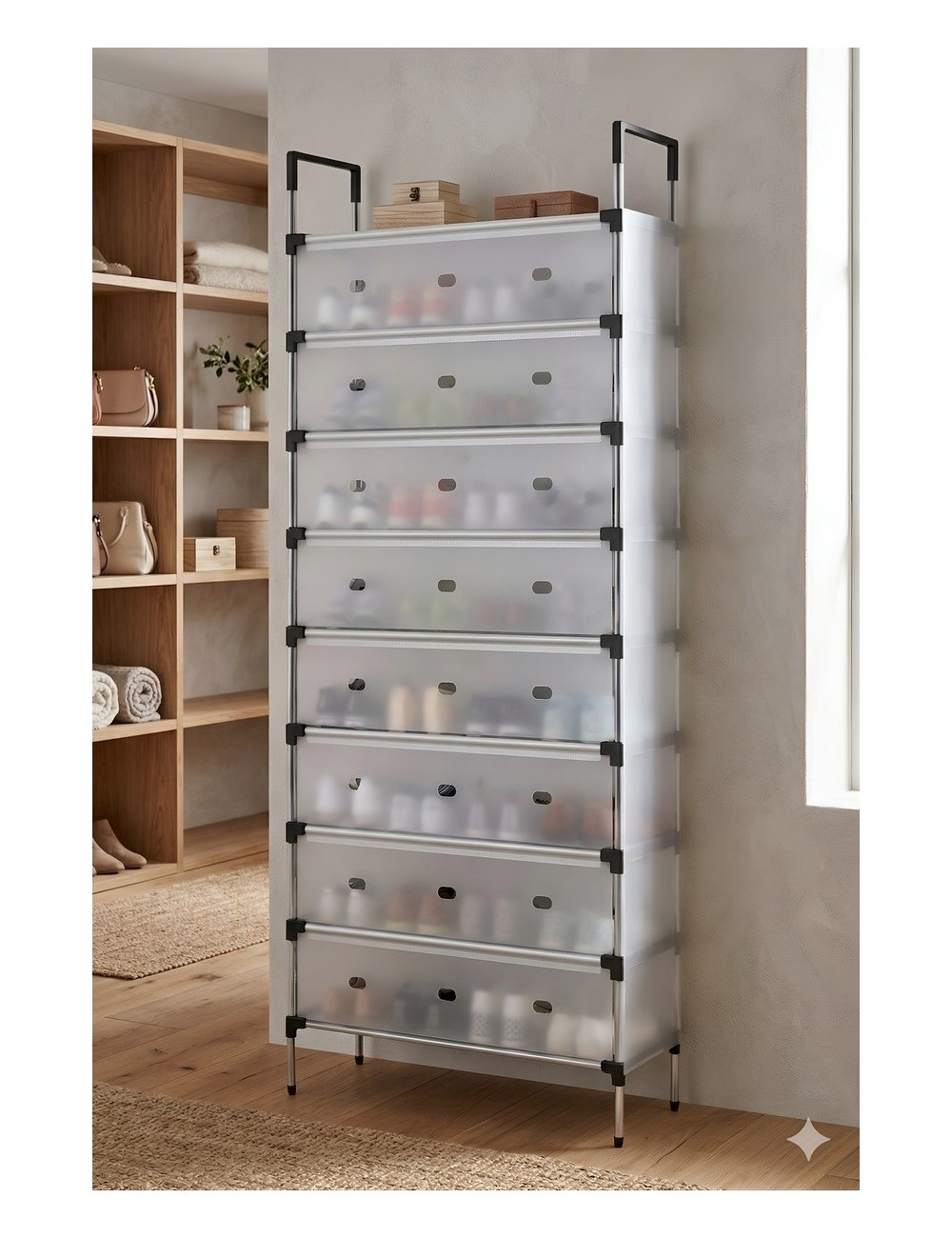Organizador Zapatero Premium 10 Niveles Antipolvo Con Tapa