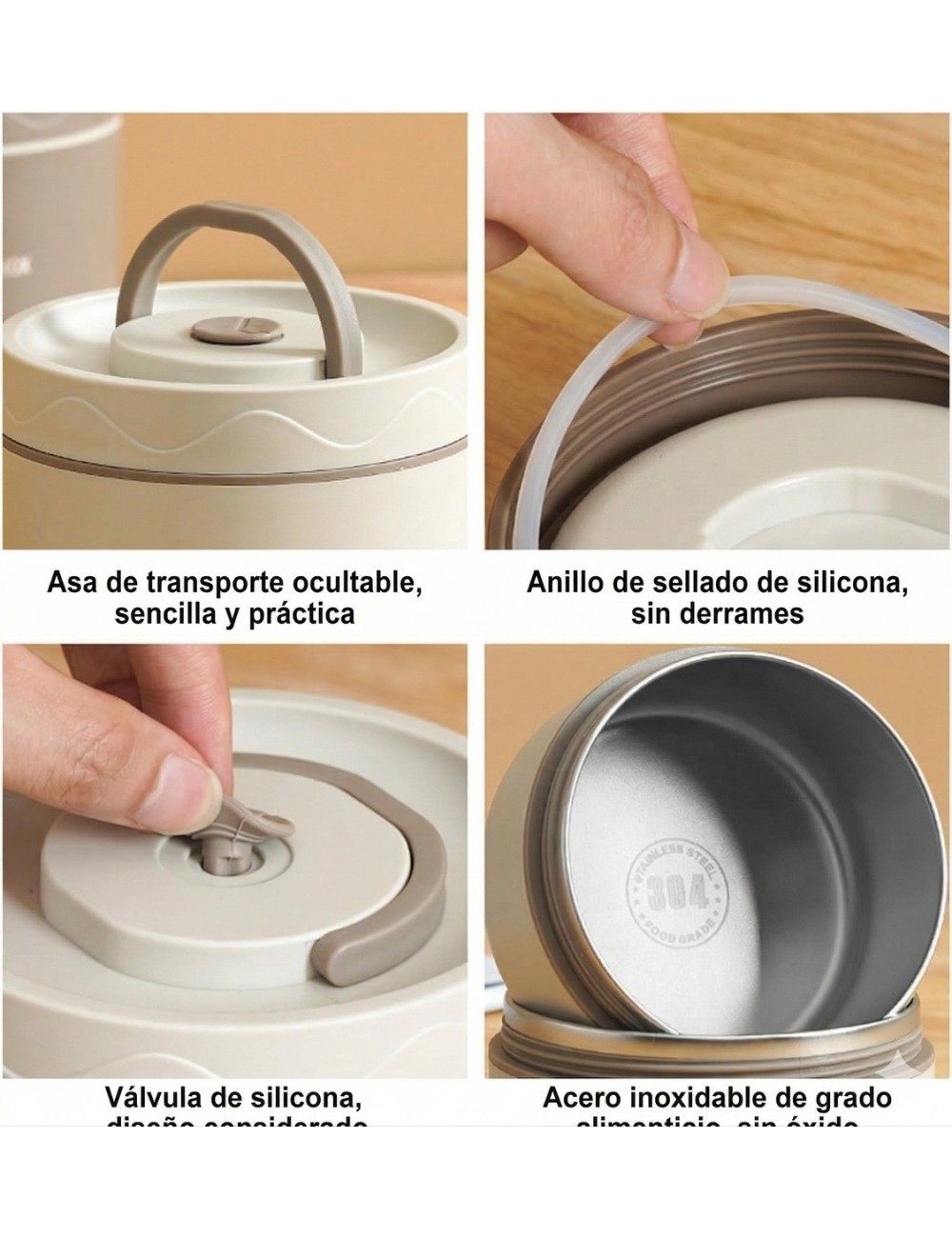 Lonchera Térmica Portátil 3 Recipientes Acero Inoxidable