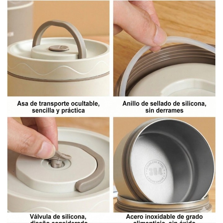 Lonchera Térmica Portátil 3 Recipientes Acero Inoxidable