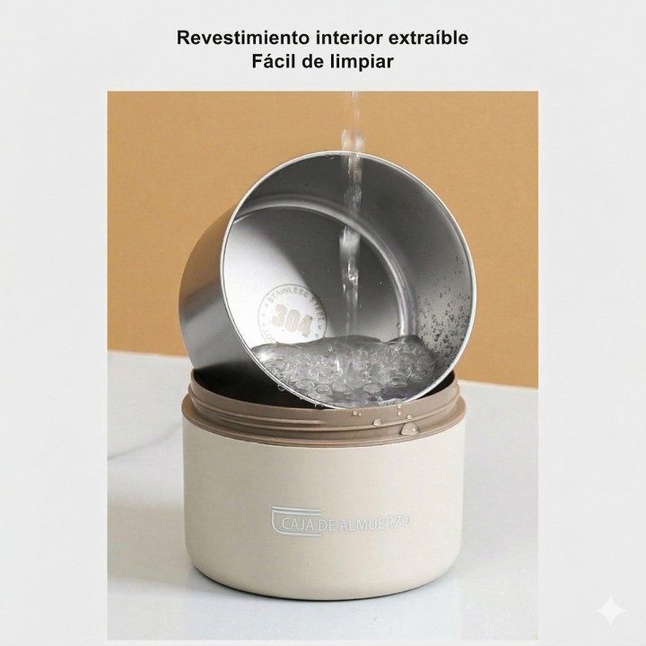 Lonchera Térmica Portátil 2 Recipientes Acero Inoxidable