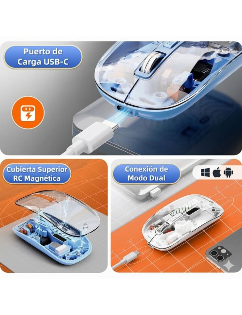 Mouse Inalámbrico Transparente Dual Bluetooth 5.2 + 2.4g Rgb