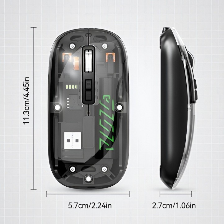 Mouse Inalámbrico Transparente Dual Bluetooth 5.2 + 2.4g Rgb