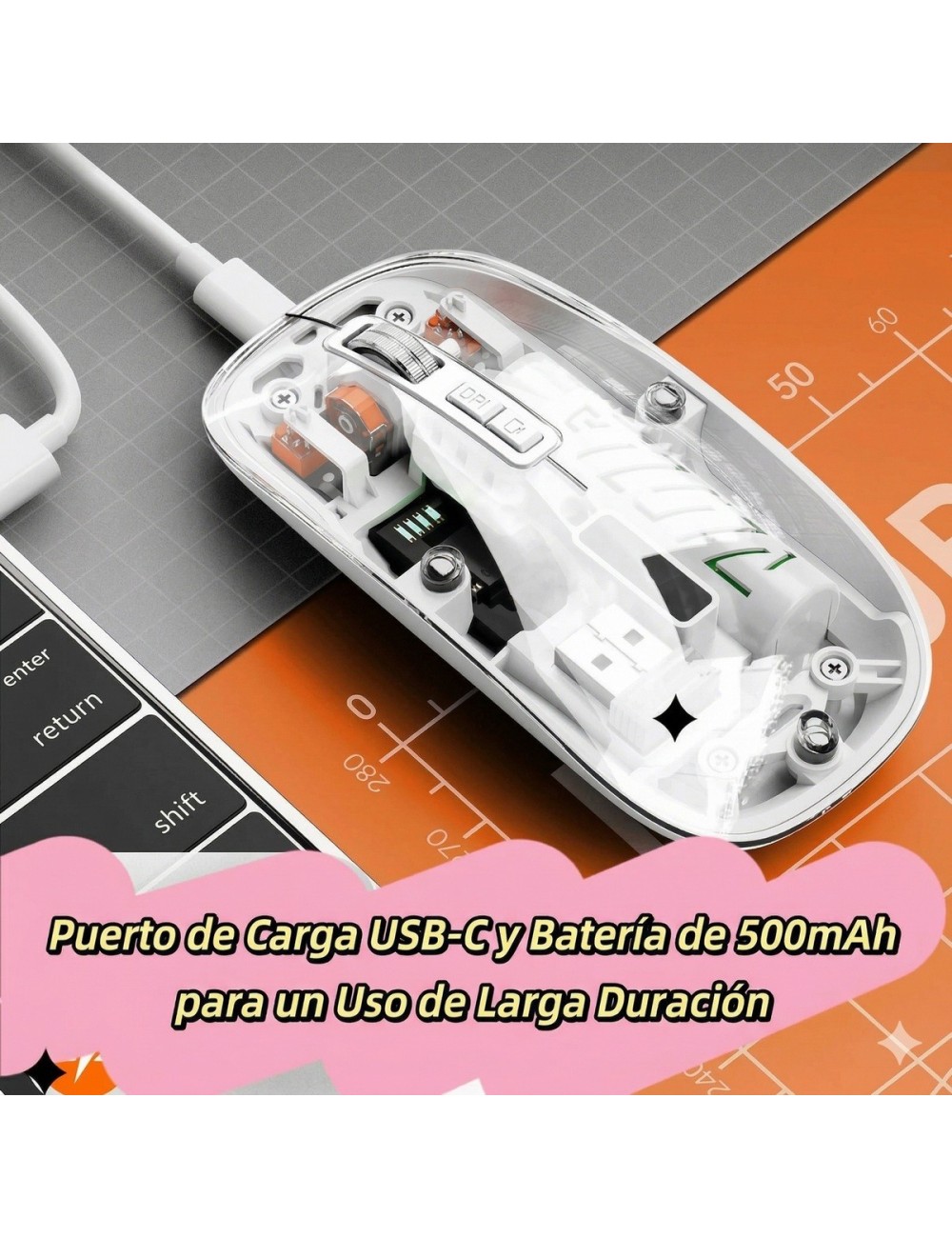 Mouse Inalámbrico Transparente Dual Bluetooth 5.2 + 2.4g Rgb