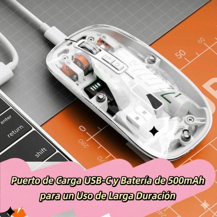 Mouse Inalámbrico Transparente Dual Bluetooth 5.2 + 2.4g Rgb