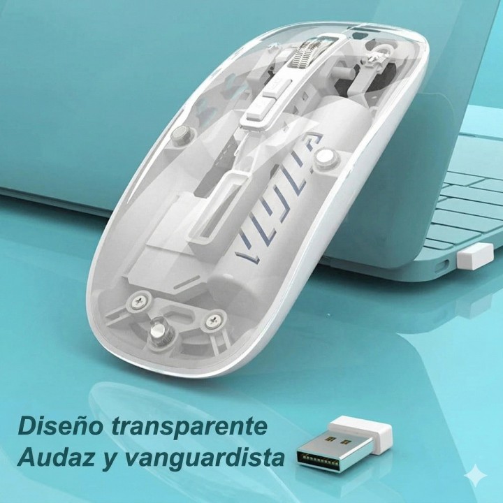Mouse Inalámbrico Transparente Dual Bluetooth 5.2 + 2.4g Rgb