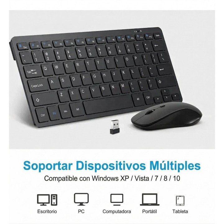 Combo Mini Teclado Y Mouse Inalambrico Ultra Slim Pc Laptop