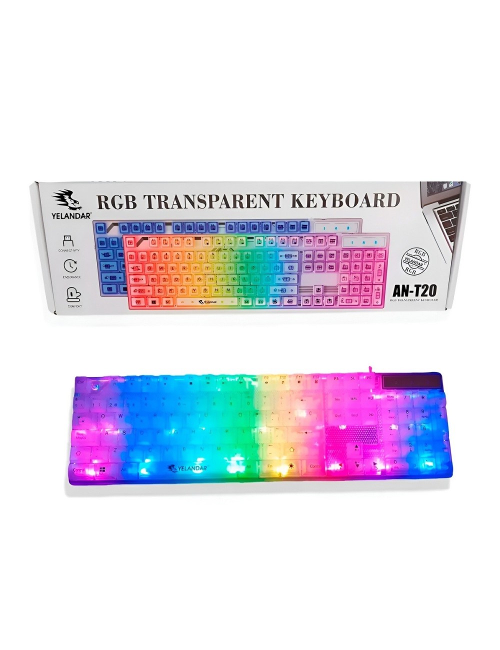 Teclado Gamer Rgb Transparente Ergonómico Para Computador
