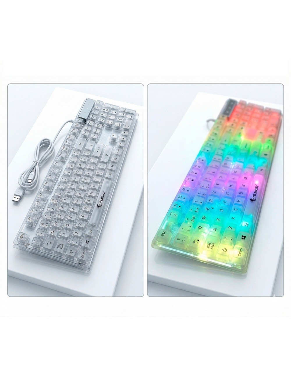 Teclado Gamer Rgb Transparente Ergonómico Para Computador