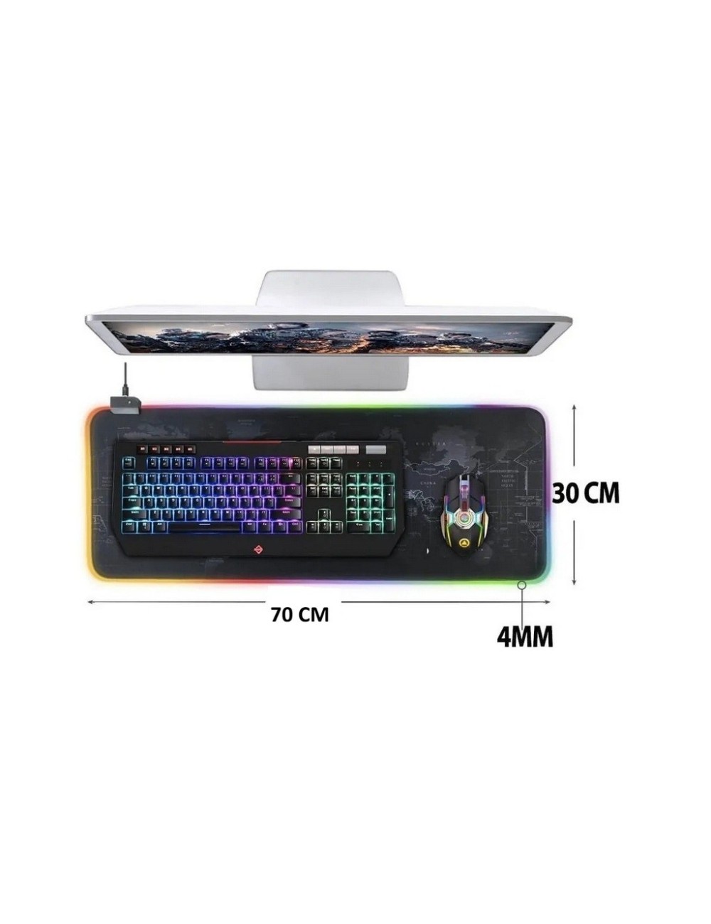 Mouse Pad Gamer Rgb Extendido 70x30cm Mapa Mundi Profesional