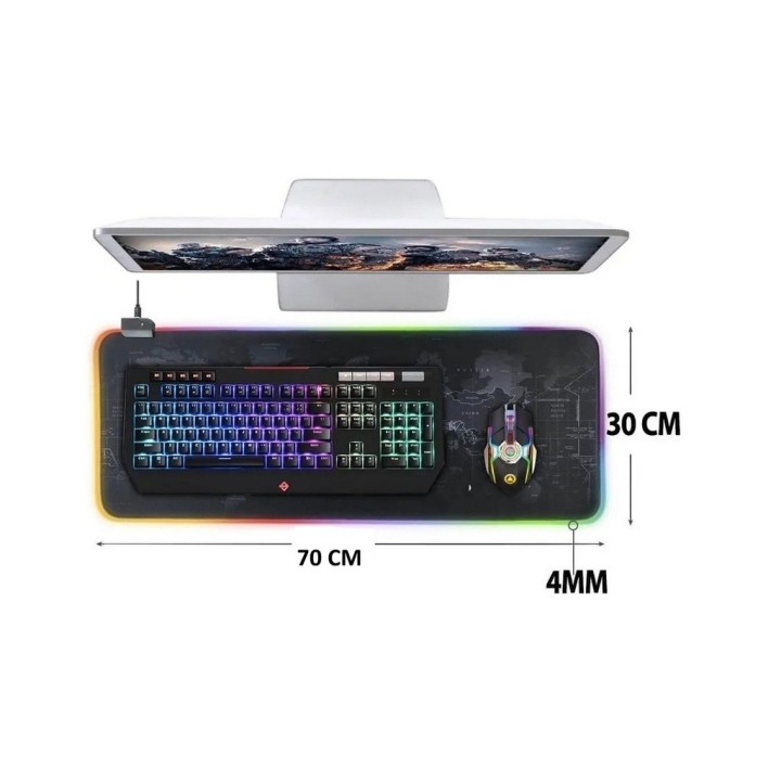 Mouse Pad Gamer Rgb Extendido 70x30cm Mapa Mundi Profesional