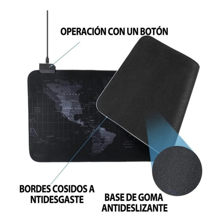 Mouse Pad Gamer Rgb Extendido 70x30cm Mapa Mundi Profesional