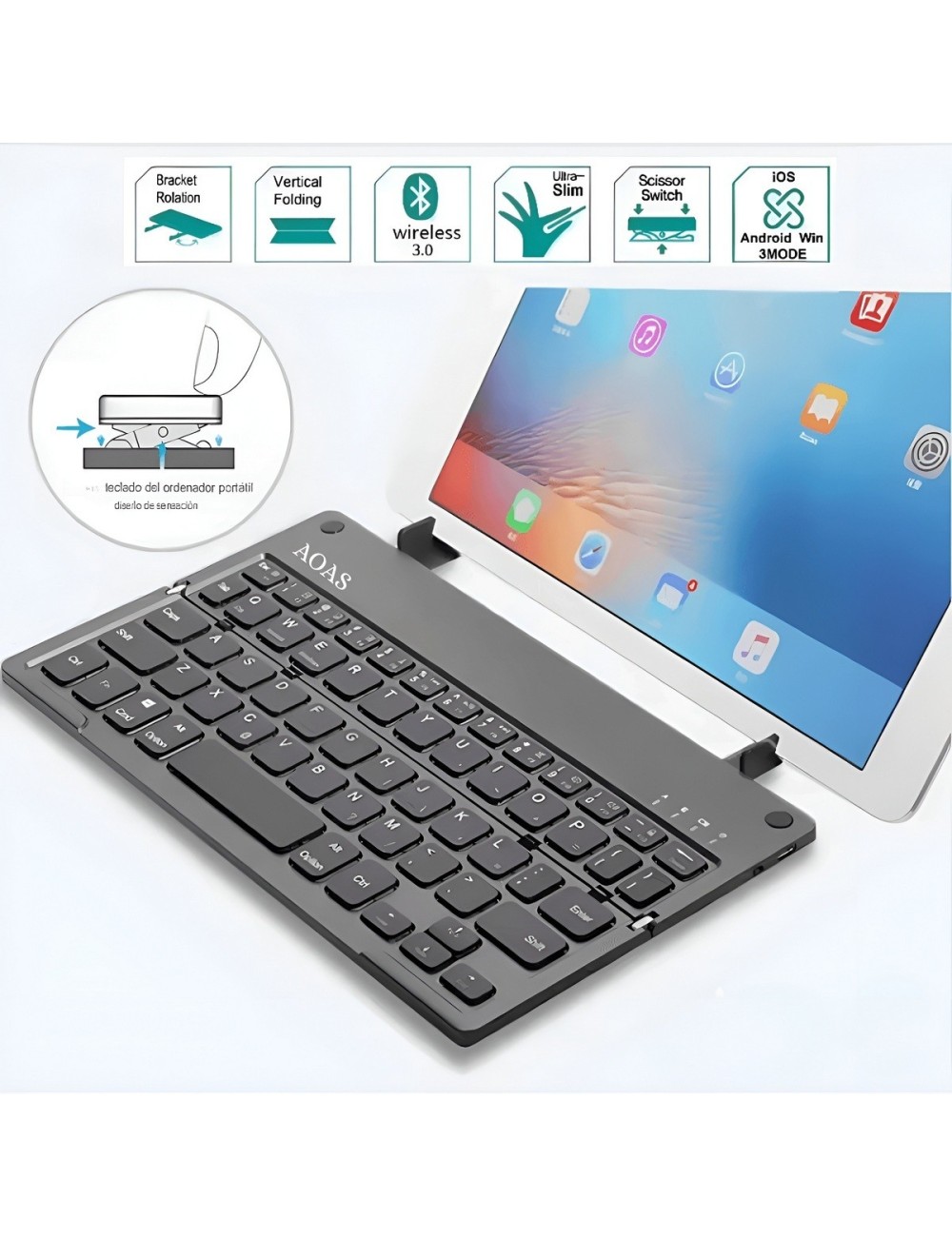 Teclado Plegable Bluetooth Soporte Celular Tablet Recargable