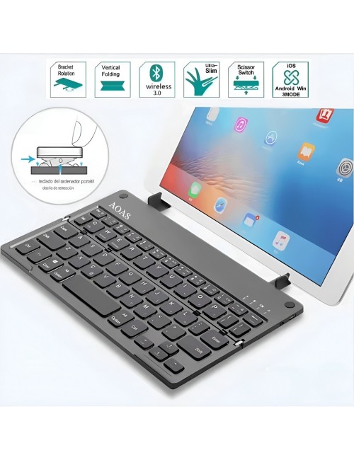 Teclado Plegable Bluetooth Soporte Celular Tablet Recargable