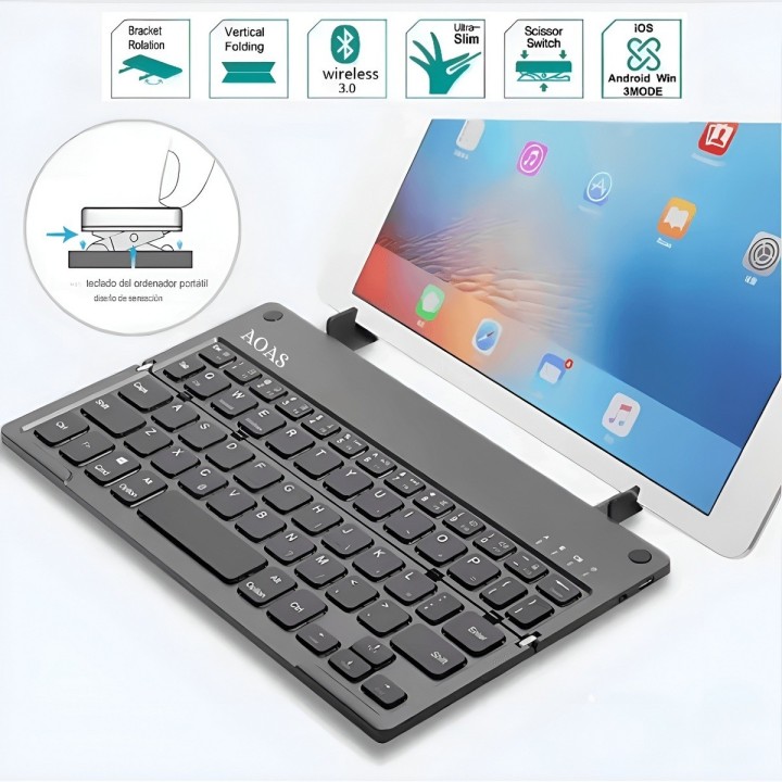 Teclado Plegable Bluetooth Soporte Celular Tablet Recargable