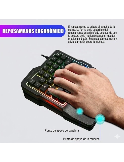 Teclado Gamer Una Mano K7 Ergonomico Rgb Half Keyboard Usb
