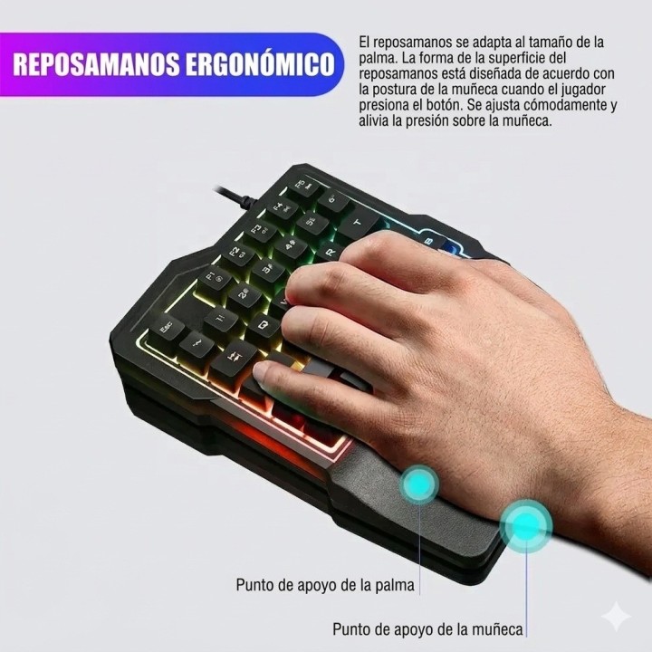 Teclado Gamer Una Mano K7 Ergonomico Rgb Half Keyboard Usb