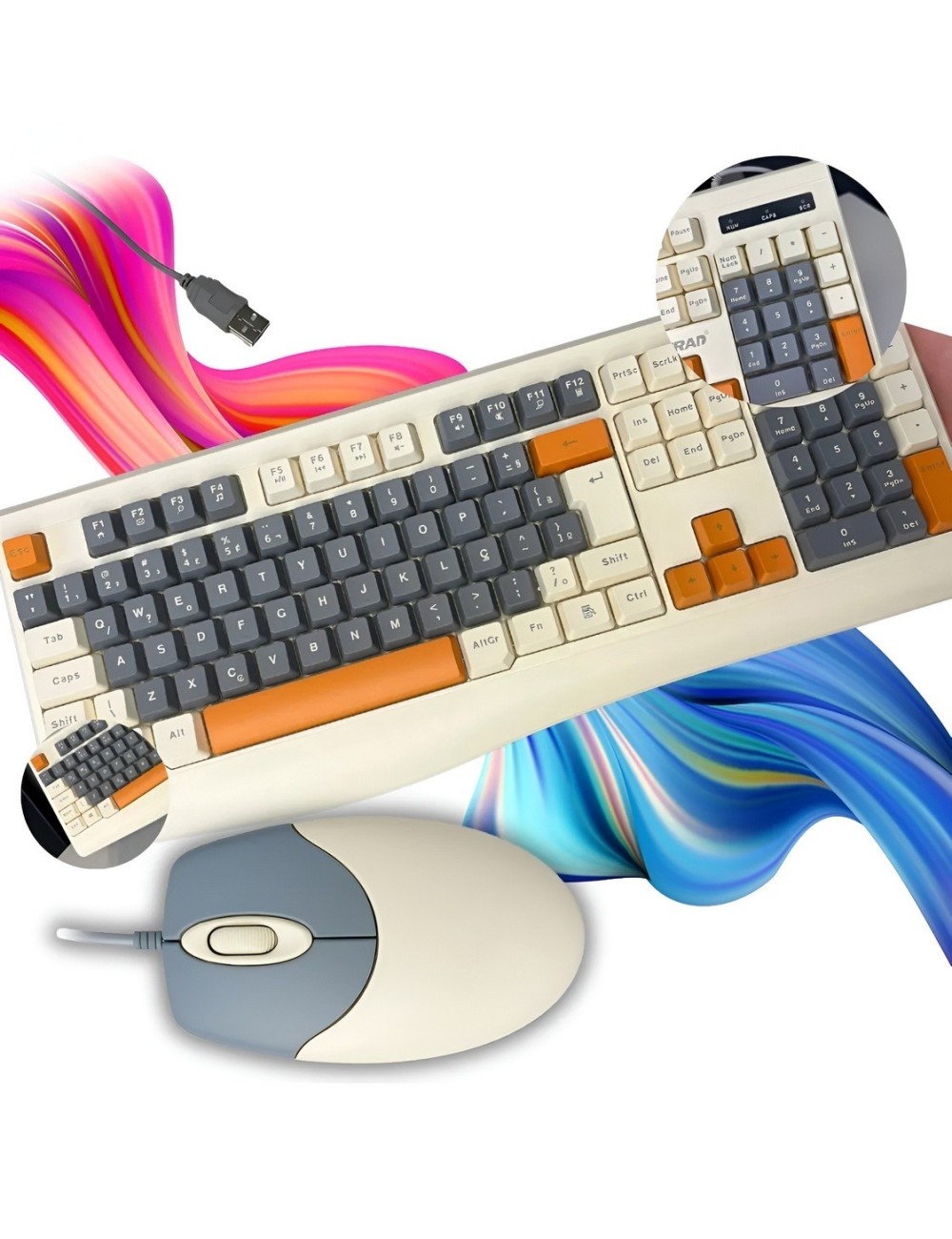 Kit Teclado Y Mouse Gamer Retro Usb Pc Laptop Oficina Color
