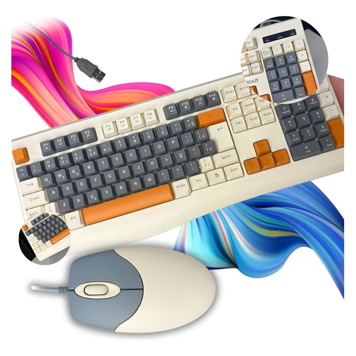 Kit Teclado Y Mouse Gamer Retro Usb Pc Laptop Oficina Color