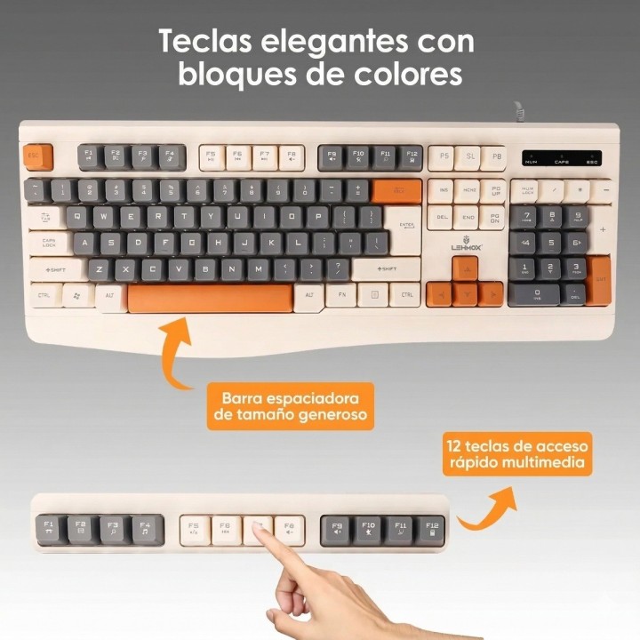 Kit Teclado Y Mouse Gamer Retro Usb Pc Laptop Oficina Color