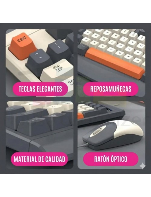 Kit Teclado Y Mouse Gamer Retro Usb Pc Laptop Oficina Color