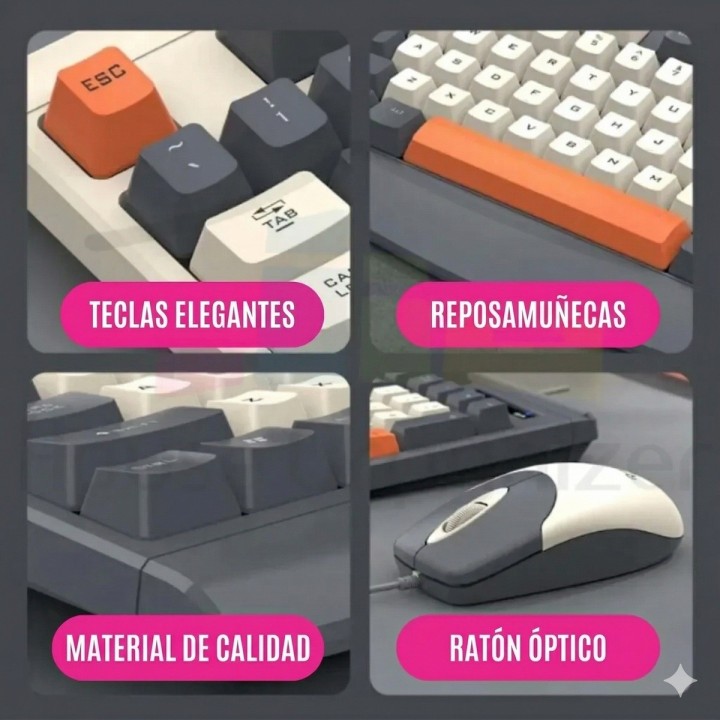 Kit Teclado Y Mouse Gamer Retro Usb Pc Laptop Oficina Color