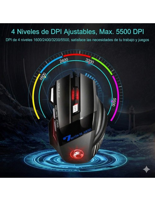 Mouse Gamer 7 Botones 6000 Dpi Led Rgb Botón X7 Pc