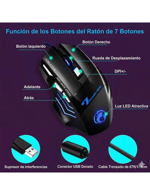 Mouse Gamer 7 Botones 6000 Dpi Led Rgb Botón X7 Pc