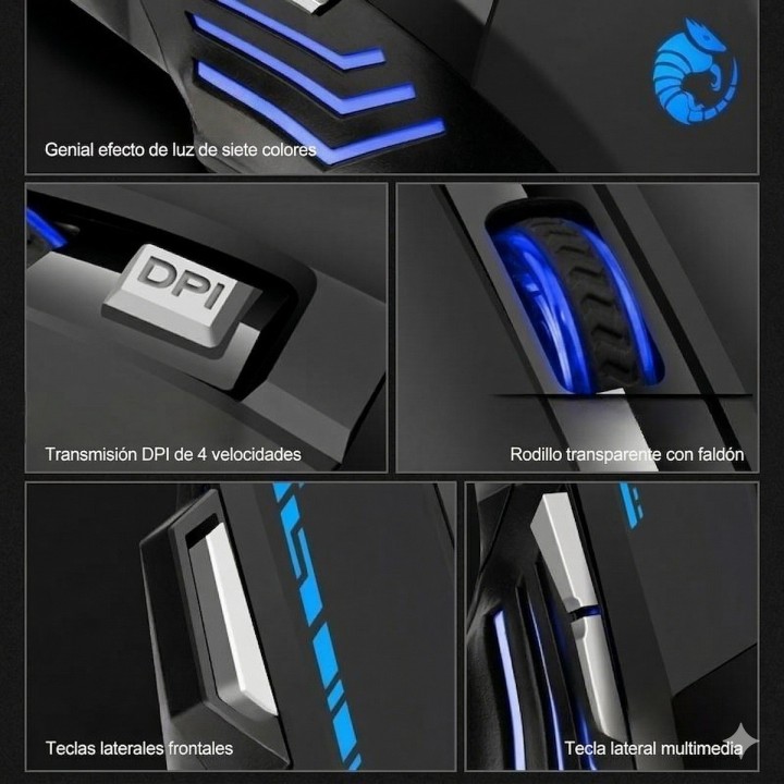 Mouse Gamer 7 Botones 6000 Dpi Led Rgb Botón X7 Pc