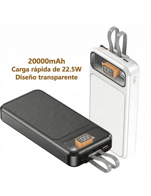 Power Bank 20000mah Carga Rápida 22.5w Cables Integrados