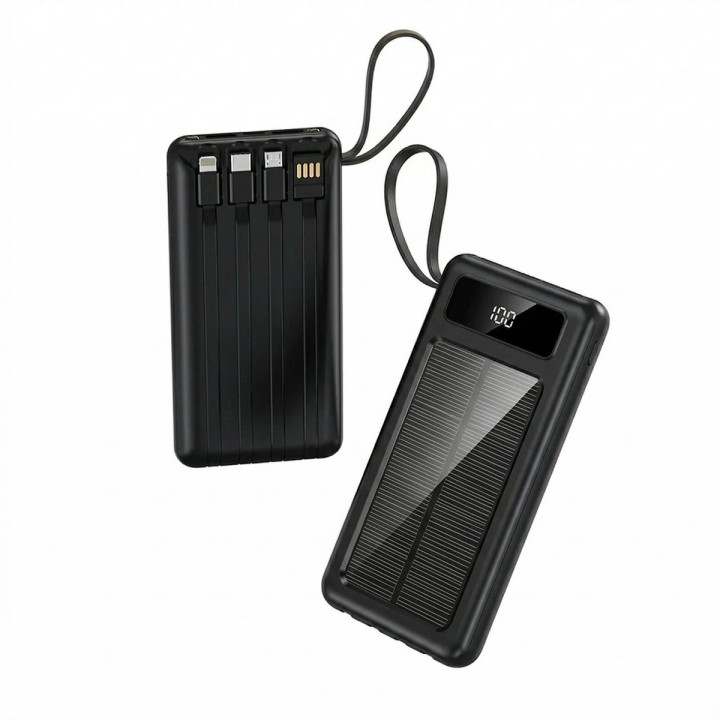 Power Bank Solar 20000mah 4 Cables Integrados Linterna Led