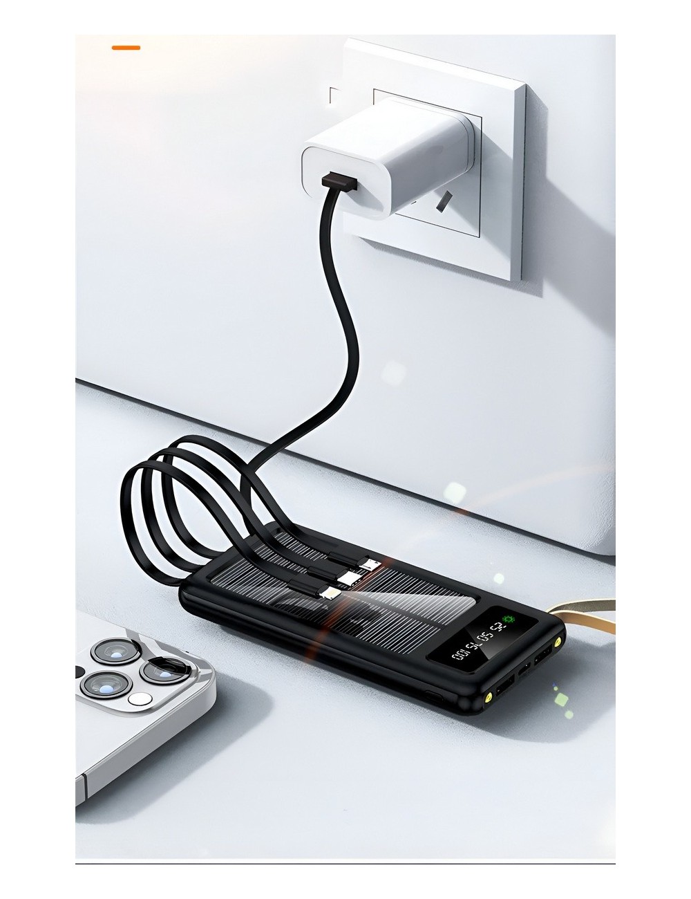 Power Bank Solar 20000mah 4 Cables Integrados Linterna Led