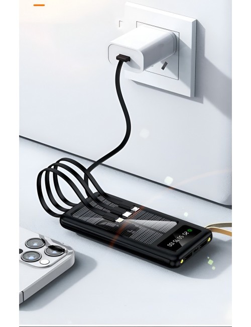 Power Bank Solar 20000mah 4 Cables Integrados Linterna Led