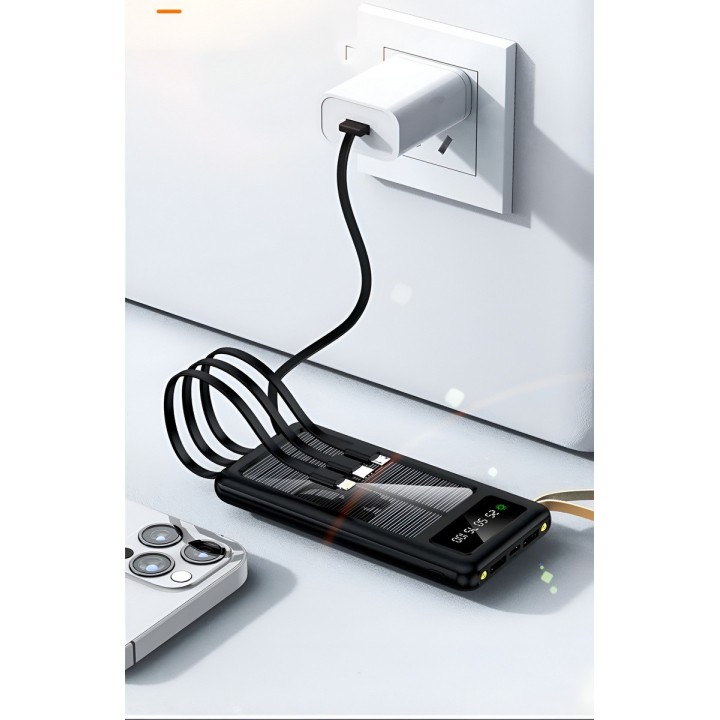 Power Bank Solar 20000mah 4 Cables Integrados Linterna Led