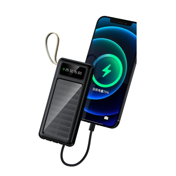 Power Bank Solar 20000mah 4 Cables Integrados Linterna Led